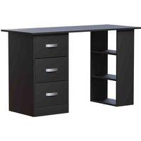 Vida Designs Mason Computer Desk 3 Drawer 3 Shelf Storage Home Office Black, Black