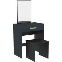 Vida Designs Isla Dressing Table Mirror & Stool Vanity Set 1 Drawer Makeup Dresser Storage Desk Black, Black