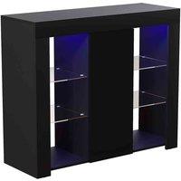 Vida Designs Azura 1 Door Led Sideboard Large Storage Cabinet Cupboard Buffett Black, Black