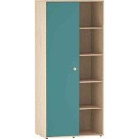 Junior Vida Neptune 1 Door 5 Shelf Wardrobe Hanging Rail Bedroom Clothes Storage Blue & Oak, Blue
