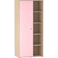 Junior Vida Neptune 1 Door 5 Shelf Wardrobe Hanging Rail Bedroom Clothes Storage Pink & Oak, Pink