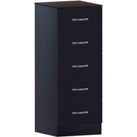 Vida Designs Riano 5 Drawer Narrow Chest Of Drawers Clothes Storage Bedroom Furniture Black, Black