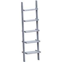 Vida Designs York 5 Tier Ladder Bookcase Freestanding Leaning Storage Shelving Display Unit Grey, Grey