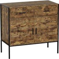 Vida Designs Brooklyn 2 Door 2 Drawer Sideboard Industrial Storage Cabinet Cupboard Buffett Dark Wood, Brown
