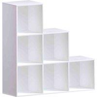 Vida Designs Durham 6 Cube Staircase Storage Bookcase Shelving Display Unit White & Set Of 3 Cube Staircase Storage Basket White, White