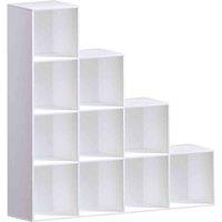 Vida Designs Durham 10 Cube Staircase Storage Bookcase Shelving Display Unit White & Set Of 5 Cube Staircase Storage Basket White, White