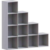 Vida Designs Durham 10 Cube Staircase Storage Bookcase Shelving Display Unit Grey & Set Of 5 Cube Staircase Storage Basket Grey, Grey