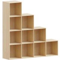 Vida Designs Durham 10 Cube Staircase Storage Bookcase Shelving Display Unit Oak & Set Of 5 Cube Staircase Storage Basket White, Brown
