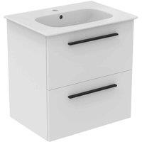 Ideal Standard I.life A 60Cm Matt White Wall Hung Vanity Unit 64Cm White Vanity Basin And Black Handle Pack, White