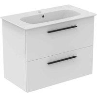 Ideal Standard I.life A 80Cm Matt White Wall Hung Vanity Unit 84Cm White Vanity Basin And Black Handle Pack, White