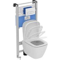 Ideal Standard I.life S Wall Hung Toilet Prosys Cistern Soft Close Seat And Cover And Oleas Flushplate Pack, White