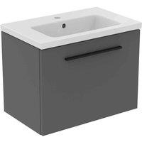 Ideal Standard I.life S 60Cm Matt Quartz Grey 1 Drawer Vanity Unit 61Cm Vanity Basin And Black Handle Pack, Grey