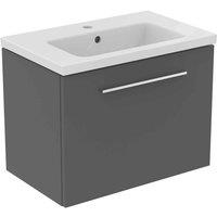 Ideal Standard I.life S 60Cm Matt Quartz Grey 1 Drawer Vanity Unit 61Cm Vanity Basin And Chrome Handle Pack, Grey