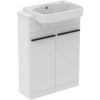 Ideal Standard I.life S Matt White Semi-countertop Basin Unit Right Hand Semi-countertop Basin Matt White Worktop And Black Handle Pack, White