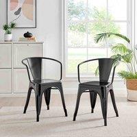 Furniture Box 2x Colton Industrial Tolix Style Dining Chair with Arms Black