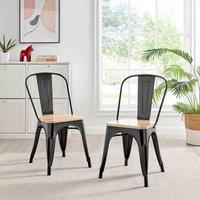 Furniture Box 2x Colton Industrial Tolix Style Dining Chair Wood Seat Black, Black