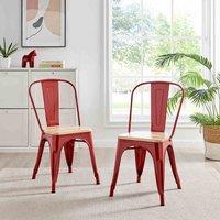 Furniture Box 2x Colton Industrial Tolix Style Dining Chair Wood Seat Red, Red