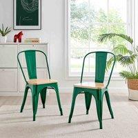 Furniture Box 2x Colton Industrial Tolix Style Dining Chair Wood Seat Green, Green