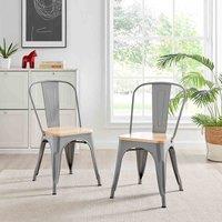 Furniture Box 2x Colton Industrial Tolix Style Dining Chair Wood Seat Grey, Grey