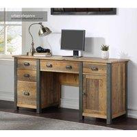 Baumhaus Urban Elegance Reclaimed Twin Pedestal Home Office Desk, Brown