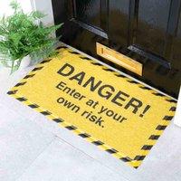 Artsy Doormats Yellow Danger Enter At Your Own Risk Doormat 70 X 40Cm , Yellow