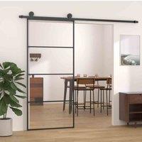 vidaXL Sliding Door Aluminium and ESG Glass 90x205 cm Black, Black