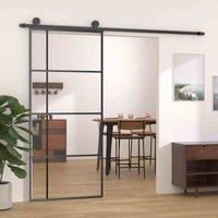 vidaXL Sliding Door ESG Glass and Aluminium 90x205 cm Black, Black