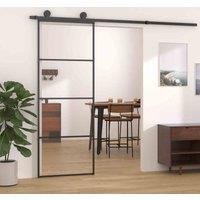vidaXL Sliding Door Aluminium and ESG Glass 76x205 cm Black, Black