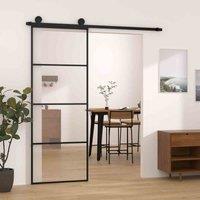 vidaXL Sliding Door with Hardware Set 76x205 cm ESG Glass&Aluminium, Black