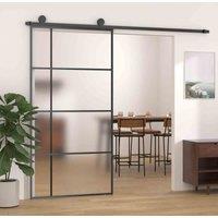 vidaXL Sliding Door Frosted ESG Glass and Aluminium 102.5x205 cm Black, Black