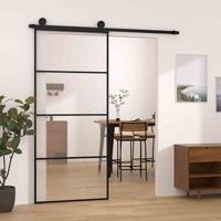 vidaXL Sliding Door with Hardware Set 90x205 cm ESG Glass&Aluminium, Black