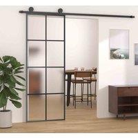 vidaXL Sliding Door with Hardware Set 76x205 cm ESG Glass&Aluminium, Black