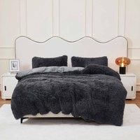 Ezysleep Luxury Faux Fur Shaggy Duvet Set - Double, Black