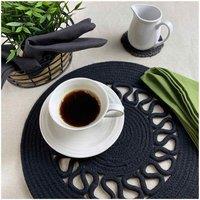 Esselle Nene Round Cotton Sprial Placement 38cm Black Colour Set Of 2, Black