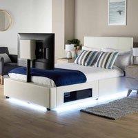 X Rocker XR Living Ava Upholstered Tv Bed With Led Lights - Small Double 4ft - White, White