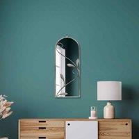 MirrorOutlet Arcus - Concrete Colour Metal Framed Arched Wall Mirror 25inchx 9inch 64 X 24cm , Cream