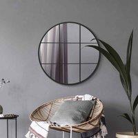 MirrorOutlet Circulus - Black Metal Framed Round Window Wall Mirror 31inch X 31inch 80X80cm , Black