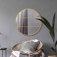 MirrorOutlet Circulus - Gold Metal Framed Round Window Wall Mirror 31inch X 31inch 80X80cm , Gold