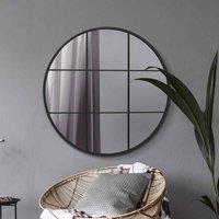 MirrorOutlet Circulus - Black Metal Framed Round Window Wall Mirror 39inch X 39inch 100X100cm , Black
