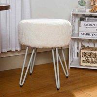 LivingandHome Living and Home Round Soft Plush Footstool With V-shaped Metal Legs White, White