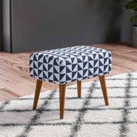 LivingandHome Living and Home Mid-century Patterned Ottoman Footstool With Walnut Legs Blue, Blue