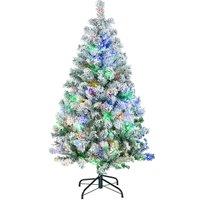 HOMCOM 4.5ft Flocked Artificial Christmas Tree With LEDs, Green