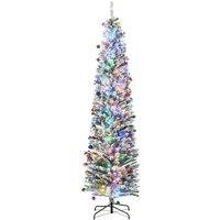 HOMCOM 7.5ft Flocked Artificial Christmas Tree With Colourful LED Lights, Green