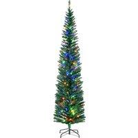 HOMCOM 7.5ft Pencil Artificial Christmas Tree w/ Colourful LEDs - Steel Base, Green