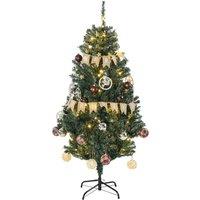 HOMCOM 5ft Decorated Artificial Christmas Tree w/ Warm White LEDs - Auto Open, Green