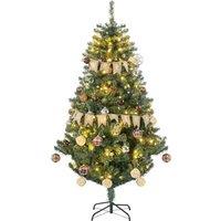 HOMCOM 6ft Decorated Artificial Christmas Tree w/ Warm White LEDs - Auto Open, Green