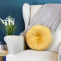 Esselle Lake 35Cm Round Button Velvet Ochre Colour Cushion, Yellow