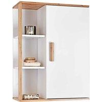 Showerdrape Cassino Matt White & Bamboo Wall Cabinet With Display Shelves, White