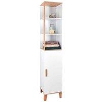 Showerdrape Catania Matt White & Bamboo Tall Boy Cabinet With Display Shelves, White