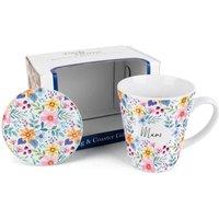Purely Home Multi Flowers Mug & Coaster Gift Set - Mum, Multi